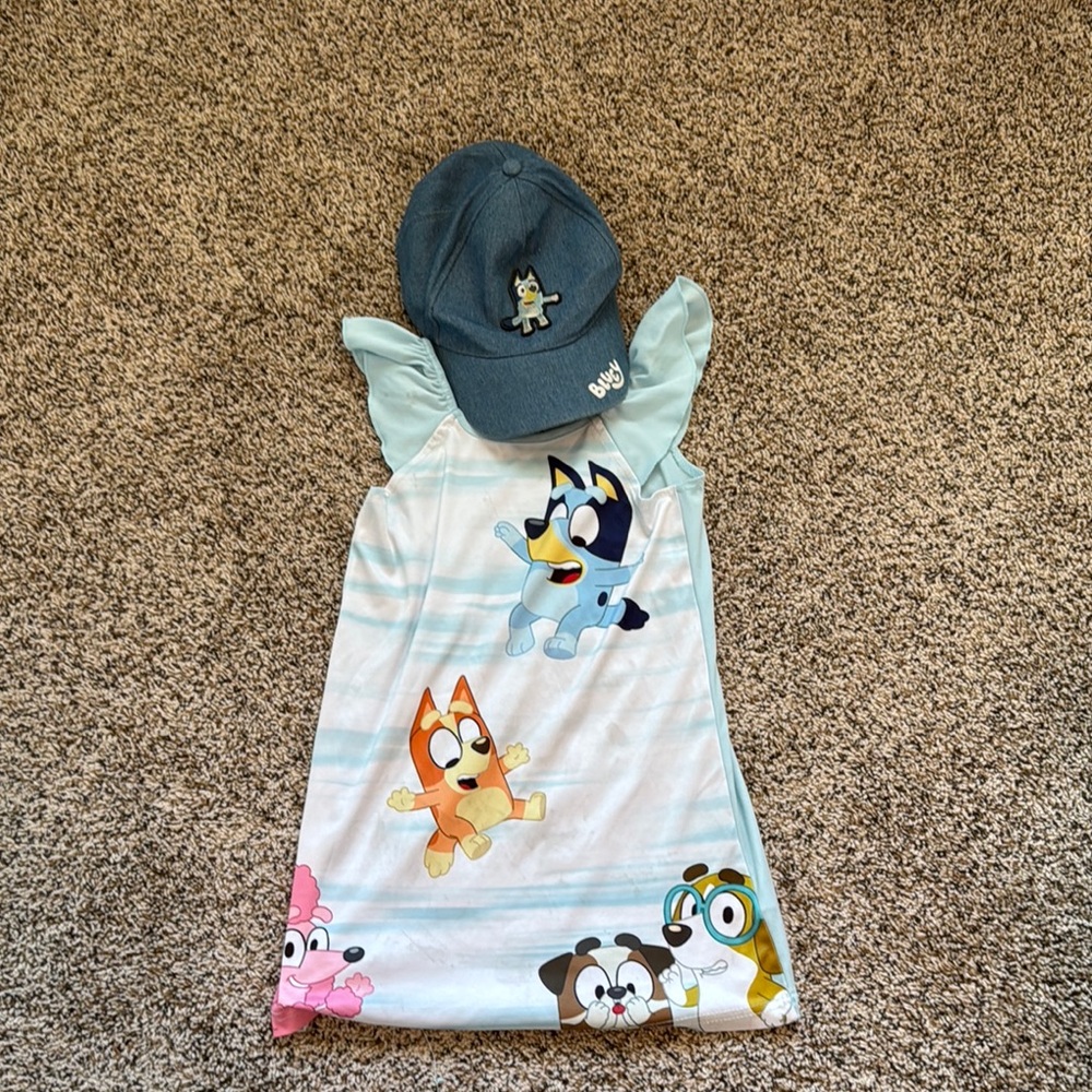Bluey Kids Dress and Hat Set